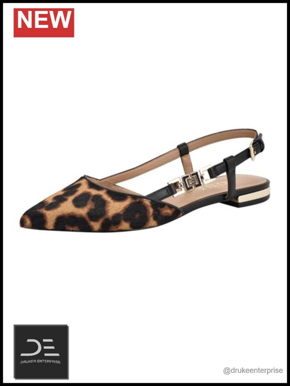 Guess Franiely Leopard Faux Leather Pointed Toe Slingback Ballet Flats